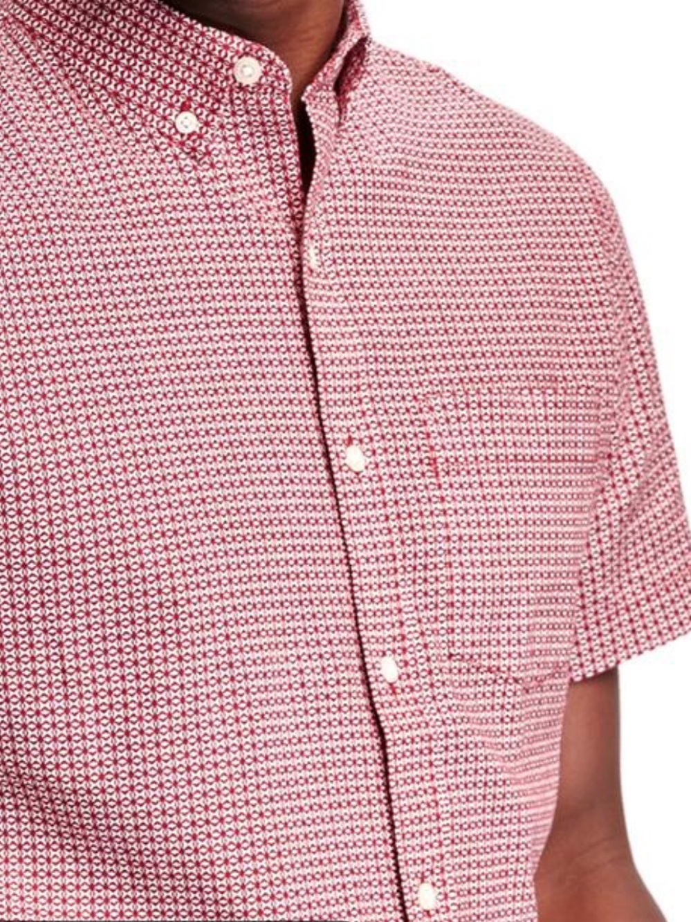 NWT Old Navy Size M Men's Short-Sleeve Button-Down Shirt in Red Geo Print